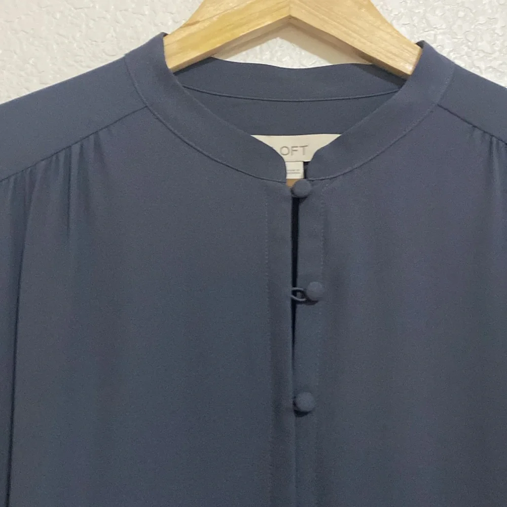 Loft Dark Gray Long Sleeve Button Down Blouse - Picture 3 of 9